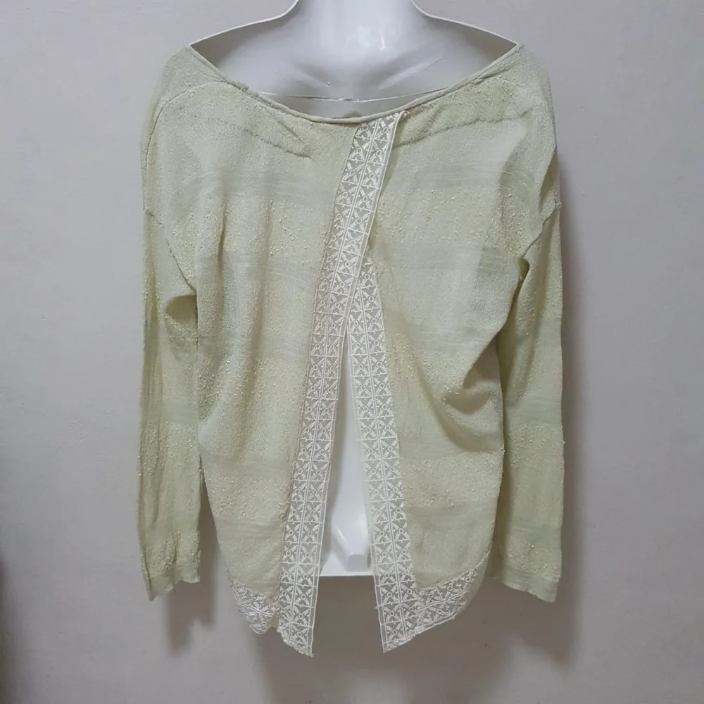 Free People Pebble Dash Embroidered Trim Envelope Back Top Honeydew Knit XS